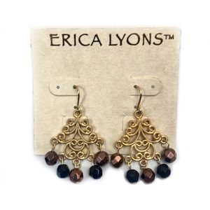 NWT Erica Lyons dangly gold chandelier earrings